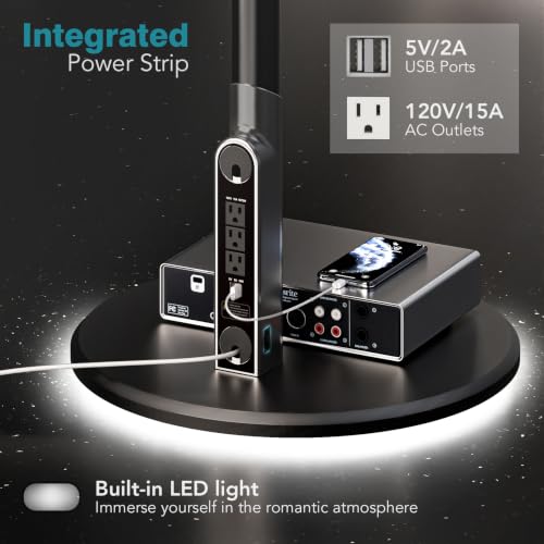 LLDEPLL Black Floor Mobile TV Stand with Power Outlet | 27-70 inch TV Cart, 88 lb Capacity, 6-Height Levels, Ambiant Bottom Lighting, 400x400mm VESA