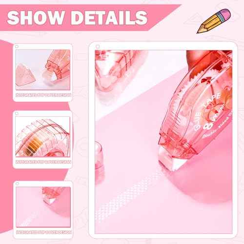 50 Pack Double Sided Tape Bulk, Glue Tape Roller 0.3 Inch ¡¿ 26.25 ft Adhesive Dot Roller Applicators for Journaling Scrapbook Supplies Crafts Gift Wrapping(Pink)
