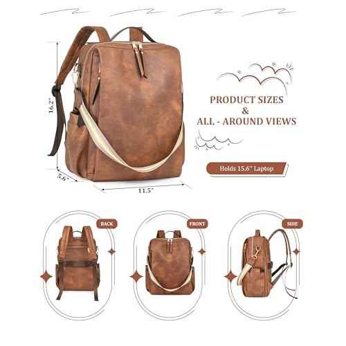 Dora & Liz Laptop Backpack for Women, Leather Travel Backpack with 15.6 Inch Laptop Compartment, College Work Computer Bag