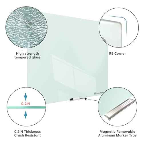 Magnetic Glass Whiteboard - Glass Dry Erase Board 48"x36" Large Frameless Board for Walls Office School and Home