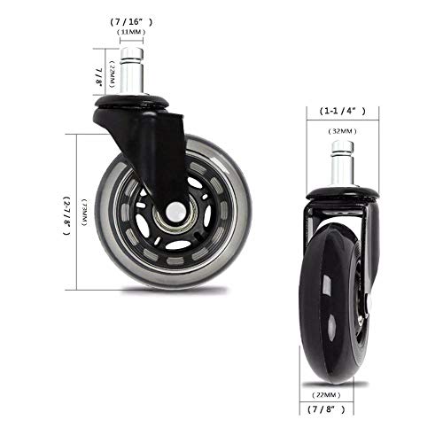 Heavy-Duty 5-Pack Chair Casters 3" Rubber Wheels for All Floors — BF Brightfield