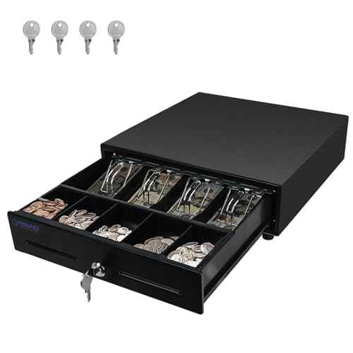 RIBAO 13'' Cash Registers Cash Drawer for Point of Sale(POS) System, 4 Bill 5 Coin with Adjustable Coin Slots, 24V, RJ11/RJ12 Interface 4 Key-Lock