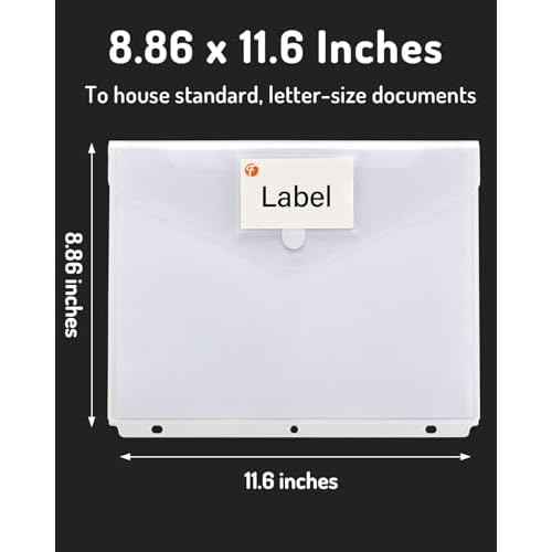 Forvencer Binder Pocket, 10 Pack Super Heavyweight Plastic Folders with Tight Closure, Folders with Pockets Side Loading, Binder Organizer, Binder Dividers with Pockets, Letter Size, Clear