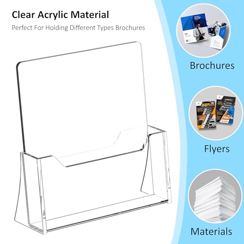 SUNQEBO 8.5 x 11 Inch Acrylic Brochure Holders 4 Pack - Clear Display Stands for Flyers & Menus