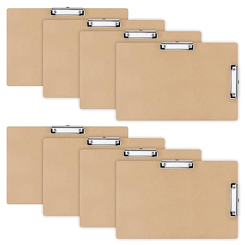 Henoyso 8 Pcs 11x17 Clipboard Wooden Lap Board with Low Profile Clip Brown Double Landscape Clip Hardboard Drawing Board Landscape Horizontal Large Clipboard for Desk Paper Sketching Art Supplies