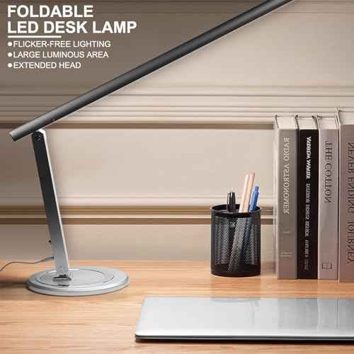 EVTSCAN 10W USB Foldable LED Desk Lamp, with 46 LEDs, 180 Degrees Adjustable Arm, Aluminium Alloy Body, Modern Eye Care LED Table Light for Home Office, for Reading, Studying, Working