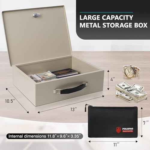 Fireproof Document Box with Key Lock & Fireproof Money Bag,Safe Storage Boxfor Valuables,Key Lock Security with Carrying Handle,Fireproof Box for Documents,Passport Extra Large (White, Large)