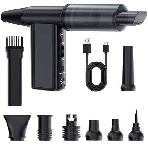 Electric Air Duster-130000 RPM Brushless Motor, 2-in-1 Blow & Vacuum, 4000mAh Rechargeable, 3 Gear Adjustable Compressed Air Duster for Computer, Keyboard, House and Car, 11pcs Accessories