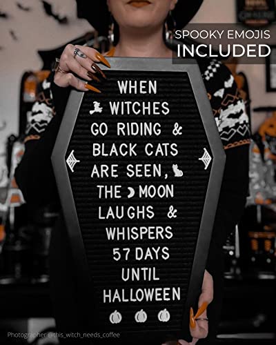 Nomnu Black Coffin Letter Board with Bat Stickers - Goth Decor, Spooky Emojis, Halloween & Witchy Vibe