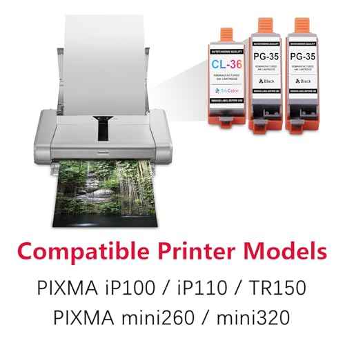 PGI-35 Black and CLI-36 Color Ink Cartridge Compatible Replacement for Canon PGI-35 CLI-36 Ink Cartridge Combo Pack Work with PIXMA iP100 iP110 TR150 PIXMA mini260 mini320 Printer (2Black+1Tri-Color)