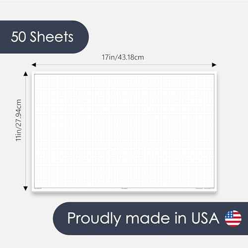 GeekNavy 11" x 17" Quadrille Graph Paper 50 Sheets Landscape - 0.25" 4x4 Square Grid, Blueprint, High Brightness, Border-Outlined, Large Drafting (1-Pack)