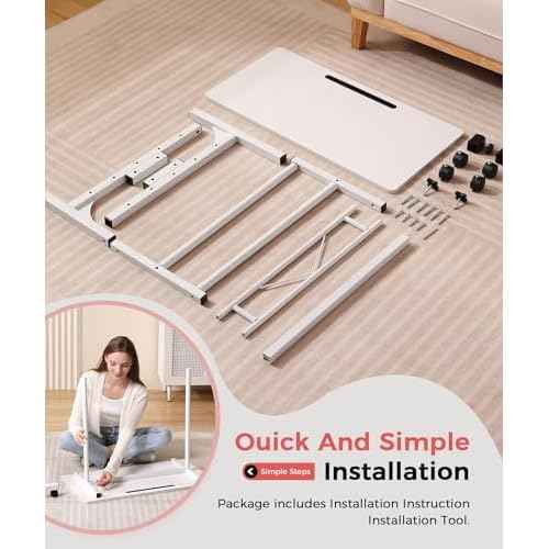 KLSMYHOKI Portable Standing Desk Adjustable Height, Small Computer, Laptop, Mobile Stand Up Rolling Desk with Wheels, Table for Home Office, 16"x31.5" Height 27"-43.5", White