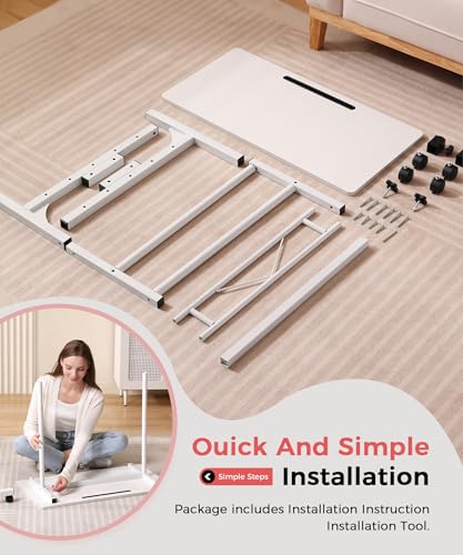 KLSMYHOKI White Adjustable Standing Desk with Wheels - Ergonomic Home Office Table