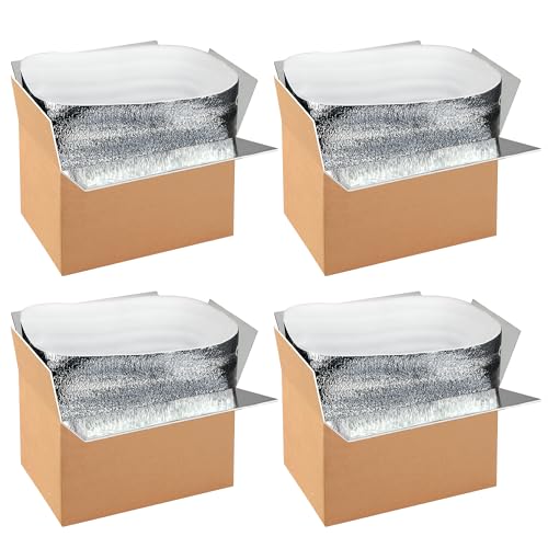 4 Pack Insulated Shipping Boxes with Aluminum Foil Liner,Thermal Insulation Cold Pack Shipping Boxes for Frozen, Reusable Styrofoam Cooler Box, Small Mailing Box, 12''x10''x7''