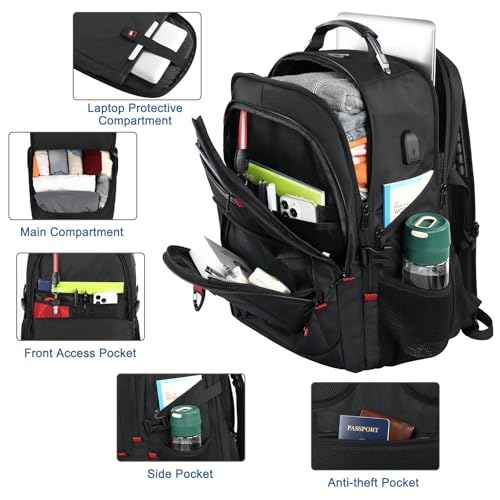 Z-MGKISS Extra Large Backpack for Men, Gaming Laptop Travel Bag Fits 18.4-19" Laptops, TSA Flight-Approved Backpack, Anti-Theft Gym College Business Work Mens Daypack, Black