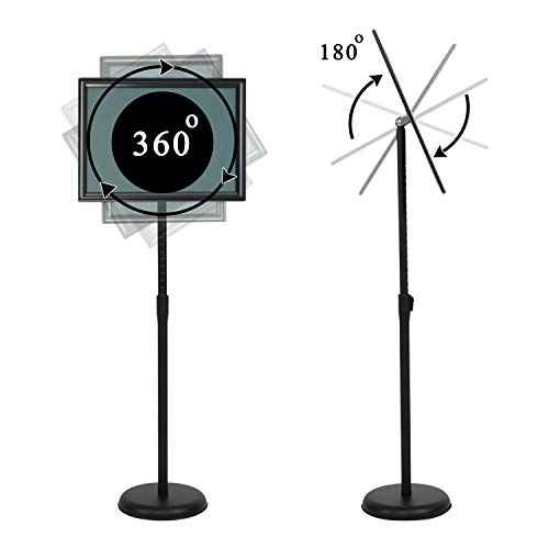 11 x 17 Inch Adjustable Pedestal Sign Holder Poster Stand, Heavy Duty Floor Standing Sign Holder Stand Aluminum Snap Open Display Frame for Vertical and Horizontal View Sign Displayed(Black)