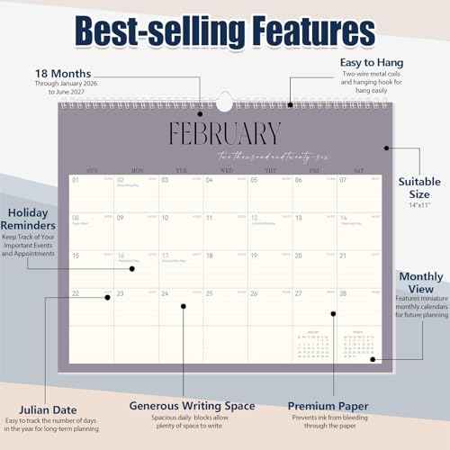GuassLee Wall Calendar 2026-2027, 18-Month Hanging Desk/Wall Calendar From 2026 Jan-2027 Jun., 14" X 11" Monthly Planner With Thick Paper Spiral Bound For Office Home School Organizing & Planning