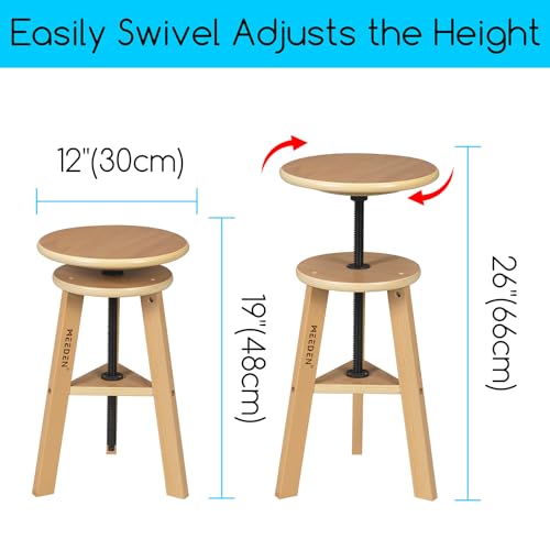 MEEDEN Natural Finish Adjustable Drafting Stool – 19-26 in Height, German Beech