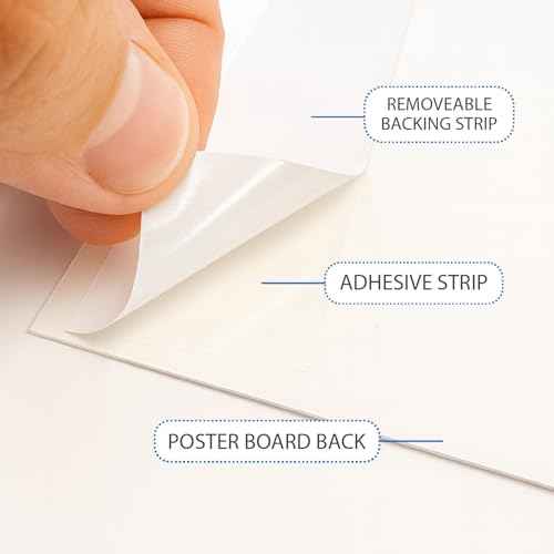 White Quick Stick Poster Board, 14¡Èx22¡È ? 4 Pack ? Self-Adhesive, Peel and Stick Poster Board with Mounting Strips ? Heavyweight 20 PT, 300 GSM ? C1S Coated ? No Tape Needed