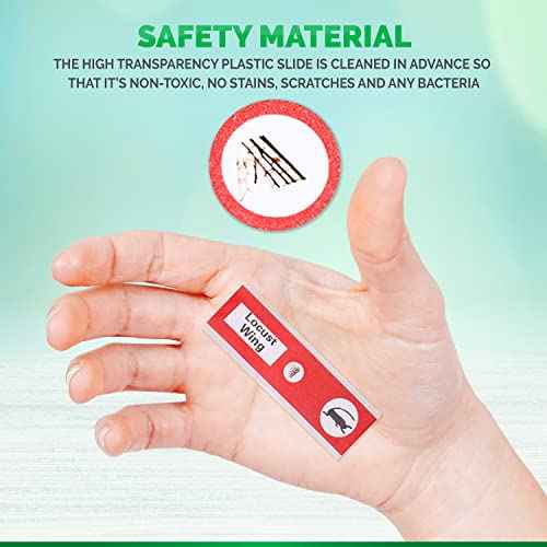 AMSCOPE-Kids 48pcs Kids Plastic Prepared Microscope Slides of Animals Insects Plants Flowers Sample Specimens for Stereo Microscopes