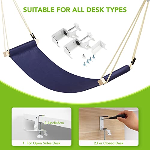 iMissiu Black Foot Hammock Under Desk Foot Rest – Adjustable Office Hamock with Headphones Holder