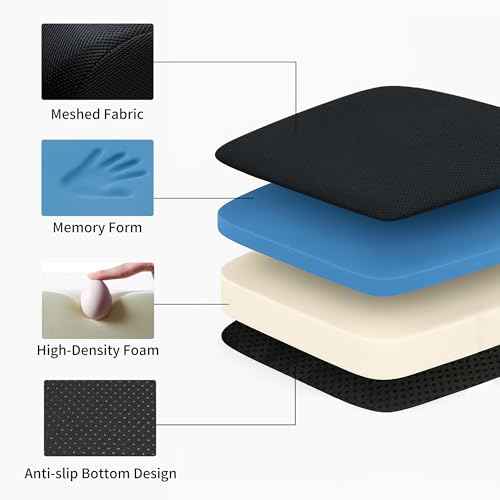6" Extra Thick Memory Foam Office Chair Cushion ? 2-Layer Booster Seat for Back & Tailbone Pain Relief, 18 x 16 x 6in Non-Slip Cushion with Carry Handle for Wheelchair, Car, and Airplane