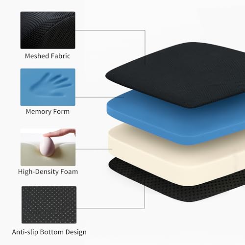 Acxseo 6-Inch Extra Thick Memory Foam Chair Cushion with Carry Handle, 18 x 16 x 6in, Black – Non-Slip Booster Seat for Office, Car, Wheelchair