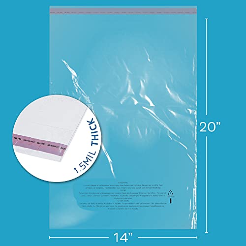 14" x 20" Self Seal Poly Bags, Extra-Large, 500 Pack, 1.5 Mil,