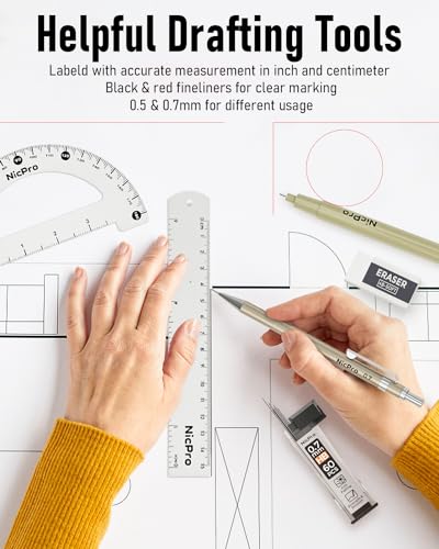 Nicpro 20PCS Professional Geometry Drafting Set with Compass, Protractor, Ruler & Pencils