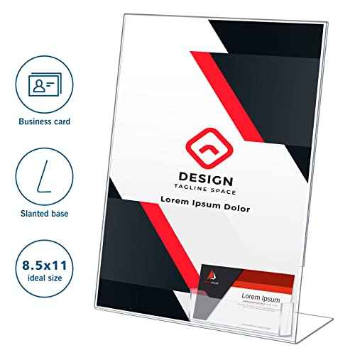 Crtiin 6 Pcs 8.5 x 11 Inch Acrylic Slanted Sign Holder with Business Card Holders Clear Display Stand Flyer Stand with Gift Card Holder for Office Table Advertisement Brochure