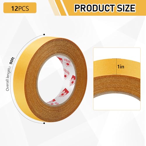 12 Rolls Heavy Duty Banner Hem Tape 1" x 90 ft Double Sided Vinyl Banner Tape Hem Scrim Strong Mounting, Clear