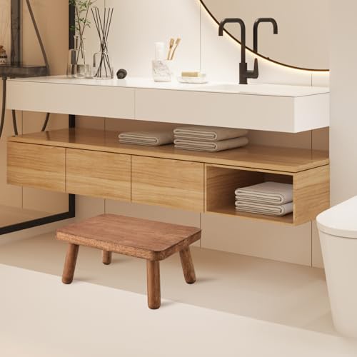 Wooden Step Stool 6.3in Anti-Slip Heavy Duty, Solid Wood Kitchen Stool