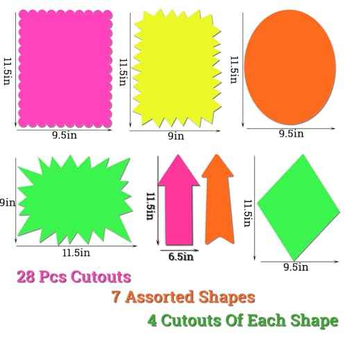 LinQuick Large 9.5x11.5in Neon Poster Board Cutouts,Burst Star Garage Sale Yard Sale Sign,Paper Signs for Science Fair Projects Decoration,School Presentation Supplies