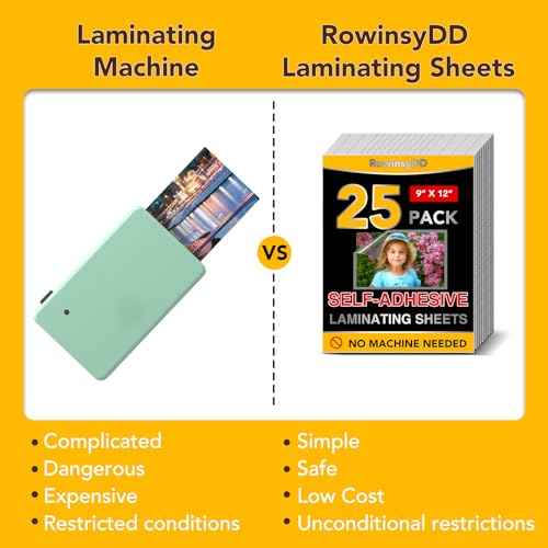25 Pack Self Adhesive Laminating Sheets, 9 X 12 Inch, Clear Sticker Laminate Sheets Waterproof for Documents, Photos, No Machine Needed Heatless Durable