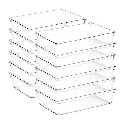 12 Pack Drawer Organizer - 6" X 9" Clear Acrylic Storage Bins with Non-Slip Pads, Versatile Desk Tray for Makeup, Jewelry, Kitchen, Bathroom, and Office Organization