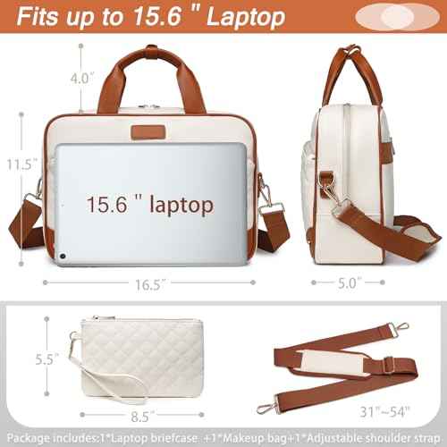 Leather Laptop Briefcase for Women 15.6 Inch Laptop Work Bag Waterproof Computer Bag for Women with Clutch Purse