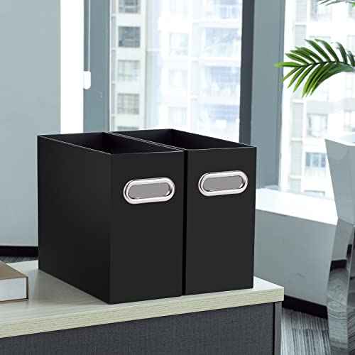 Oterri Cardboard File Organizer Box for Hanging File Folders Letter Size,File Box for Computer Desk,File Cabinet,Working Home,Office,Classroom (Black, Letter Size - 2 Packs)