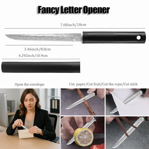 2 Pack Black & White Letter Opener Envelope Slitter with Sheath - Office & Home Use