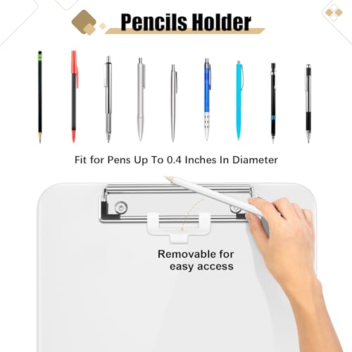 Hongri White Clipboard with Pen Holder 8.5x11 – 12.5x9x0.1in, A4 Paper Clip Board (White, 1)