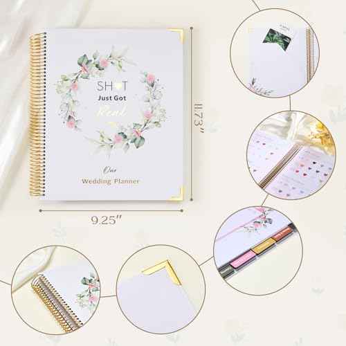 Wedding Planner Book and Organizer-176 Pages Bridal Wedding Planning Book with Sticker Checklists and Calendars for Bride To Be, Unique Engagement Gifts for Newly Engaged Couples