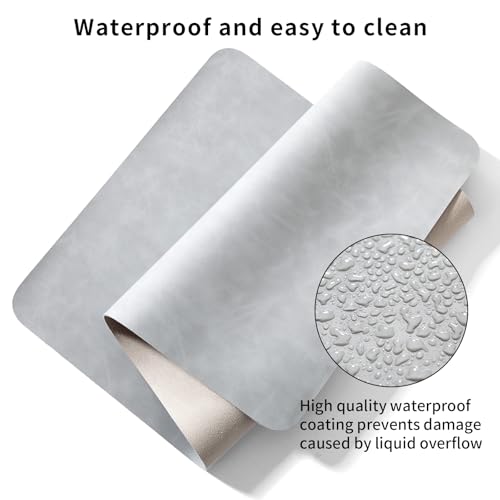 NUOYOU Light Grey Large PU Leather Desk Pad 80x40cm Waterproof Mouse Mat
