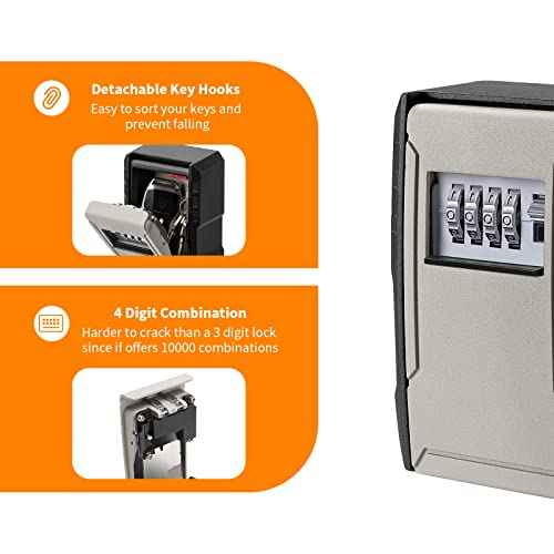 UPGRADE Extra Large Capacity Key Lock Box, Weatherproof Wall Mount Key Box for Car Keys, Fob, House Keys, Key Safe Security Storage Lock Box for Indoor, Outdoor, Garage, Garden, Store (2 Pack, Grey)