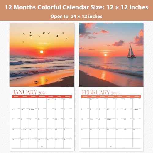 2026 Wall Calendar, 12 Months Calendar 2026 (January-December), 12" x 24" Opened, Nature Landscape Planner for Organizing & Planning, Office, Teacher and Home Supplies, Giftable