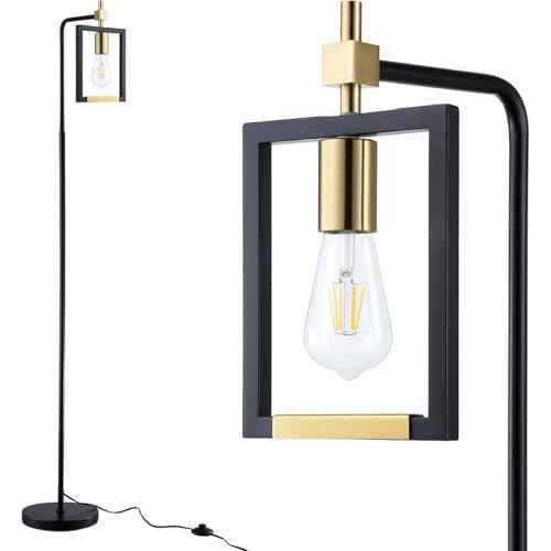 Hamilyeah Industrial Floor Lamp for Living Room, Mid Century Standing Lamp for Bedroom, Farmhouse Black and Gold Tall Lamp for Office, Stand up Lamp with Pedal Foot Switch