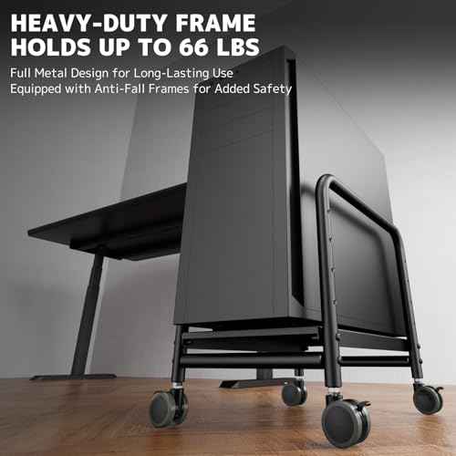 PUTORSEN Computer Tower Stand Under Desk - Height Adjustable PC Stand for Most Mid-Tower, Rolling CPU Holder with 360¡Æ Locking Wheels, Max Load 66 lbs, Black