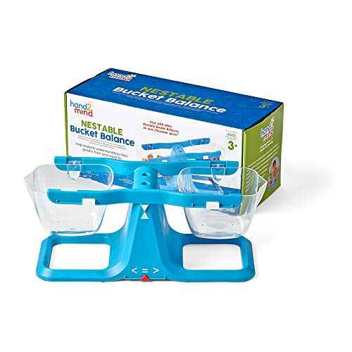 hand2mind Blue Nestable Bucket Balance, Clear Double Bucket Balance Scale for Liquids and Solids, Easy to Assemble Kids Scale, Space Saving Storage Base, Balance Scale for Classroom (Set of 1)