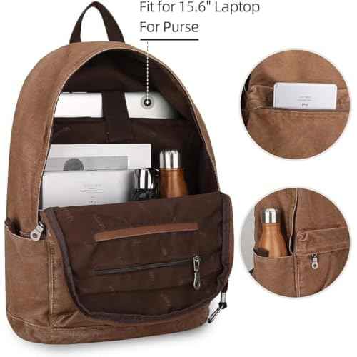 Muzze Canvas Backpack for Women and Men, Lightweight Classic Laptop Backpack with USB Charging Port for School, Travel and Daily Use, Khaki