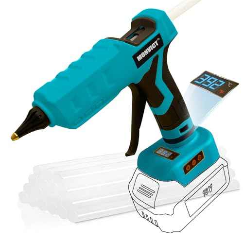 MONVICT 100W Cordless Glue Gun for Makita 18V Battery, Upgraded Digital Temperature Adjustable Handheld Electric Power Full Size Heavy Duty Hot Glue Gun with 10 Glue Sticks (Battery Not Included)