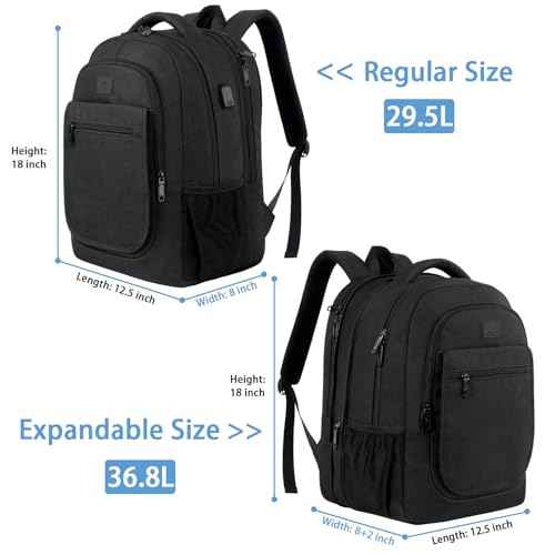 MATEIN Travel Backpack for Men, Expandable Laptop Backpack with USB Charging Port, Anti Theft Business Computer Bag Fit 15.6 Inch Laptop, Water Resistant College School Bookbag for Men Women, Black