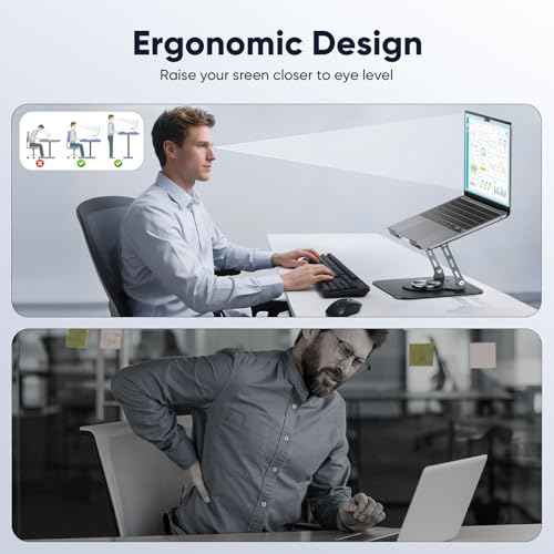 Laptop Stand, 360¡Æ Rotating Foldable Adjustable Computer Stand for 8 to 17.3 inches Laptop & Tablet, Carbon Steel, 45LB Capacity, Anti-Slip, Ergonomic Design (Starry Gray)
